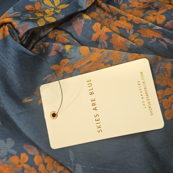 💕SKIES ARE BLUE💕Long-Sleeve Button-Down Blouse ~ Teal Mustard Print  NWT - Picture 13 of 14